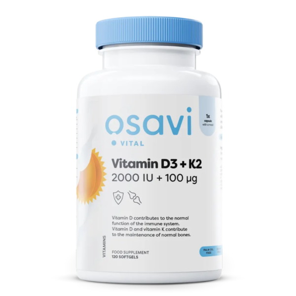 OSAVI Vitamin D3 + K2, 2000IU + 100mcg - D3 + K2 vitamiin, 120 kapslit 1