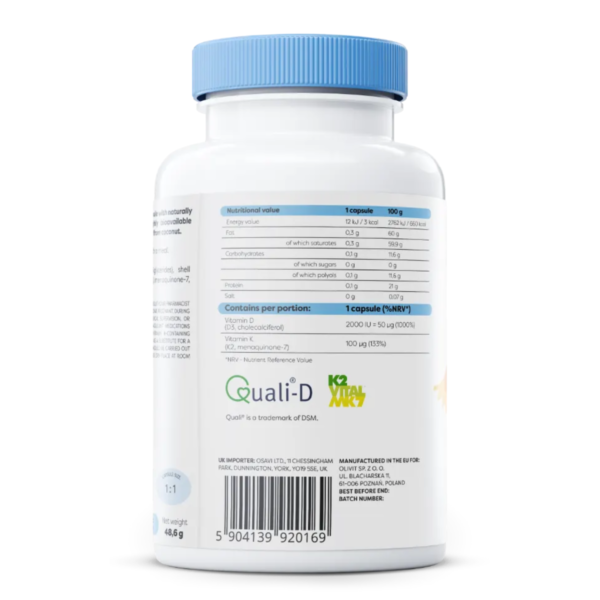 OSAVI Vitamin D3 + K2, 2000IU + 100mcg - D3 + K2 vitamiin, 120 kapslit 3