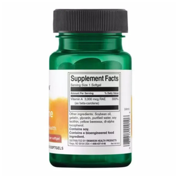 SWANSON Beta-Carotene (Vitamin A), 10 000 IU – Beeta-karoteen (A-vitamiin), 250 kapslit 2