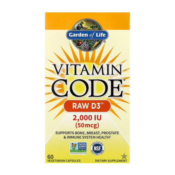 GARDEN OF LIFE Vitamin Code Raw D3 2000 IU – D3-vitamiin probiootikumide ja ensüümidega, 60 taimset kapslit 1